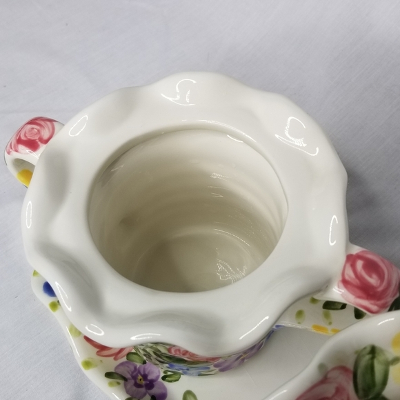 English Garden Creamer Sugar with Lid & Tray Set Tabletops Unlimited Don Swanson - Picture 6 of 13